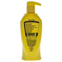 It's a 10 Haircare Miracle Brightening Shampoo close-up reveals refreshed golden hues.