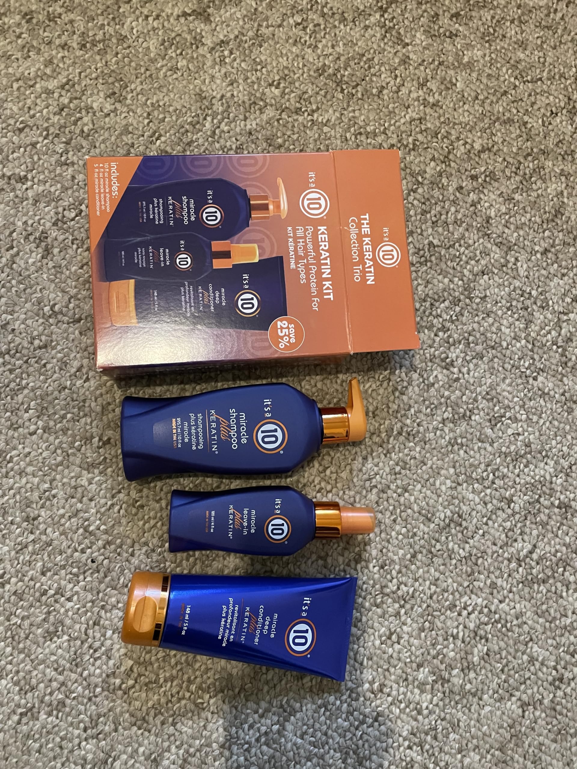 It's a 10 Haircare Keratin Collection Trio treatment bottle nourishes daily.
