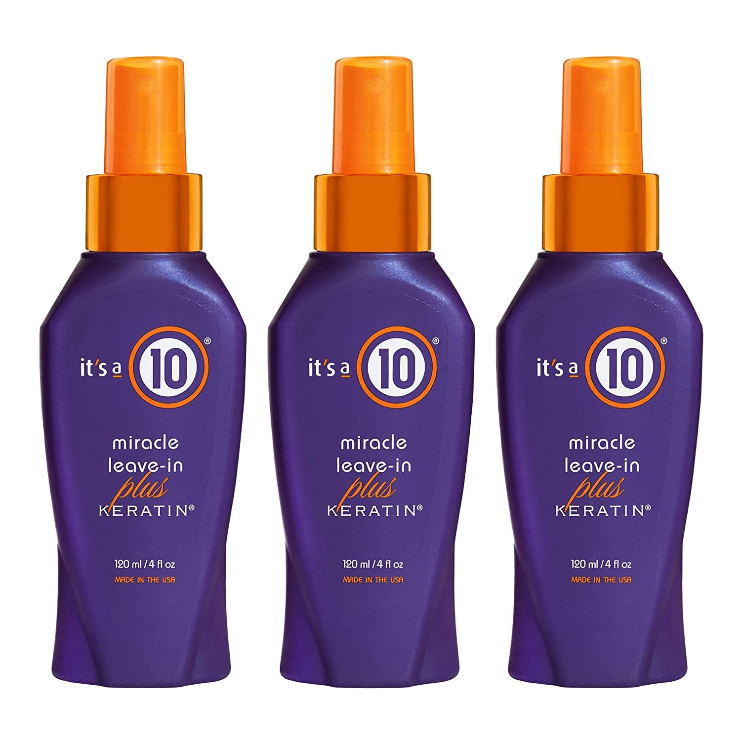 It's a 10 Haircare Miracle Leave-In Plus Keratin Spray bottle helps detangle and protect blonde hair.
