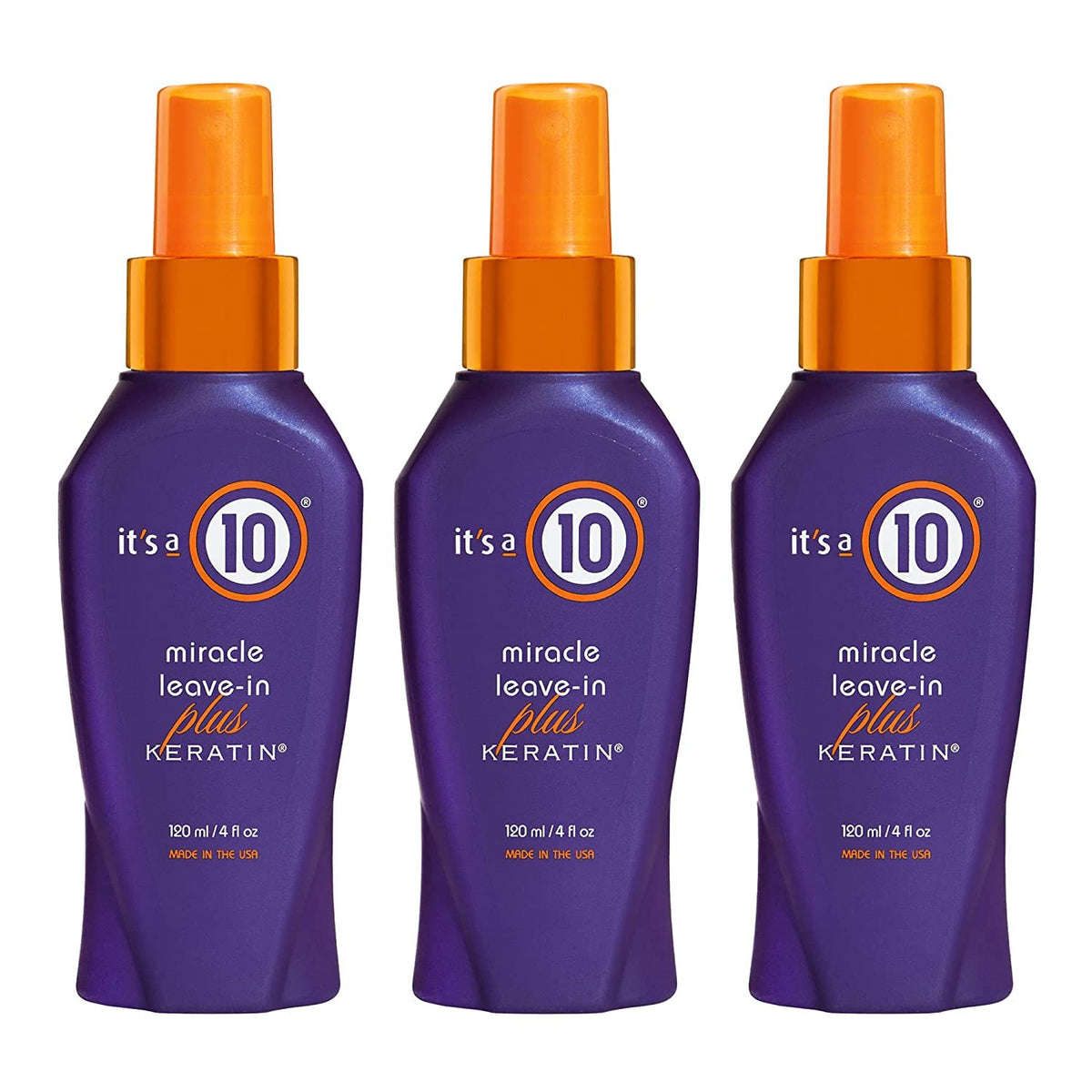 It's a 10 Haircare Miracle Leave-In Plus Keratin Spray bottle helps detangle and protect blonde hair.