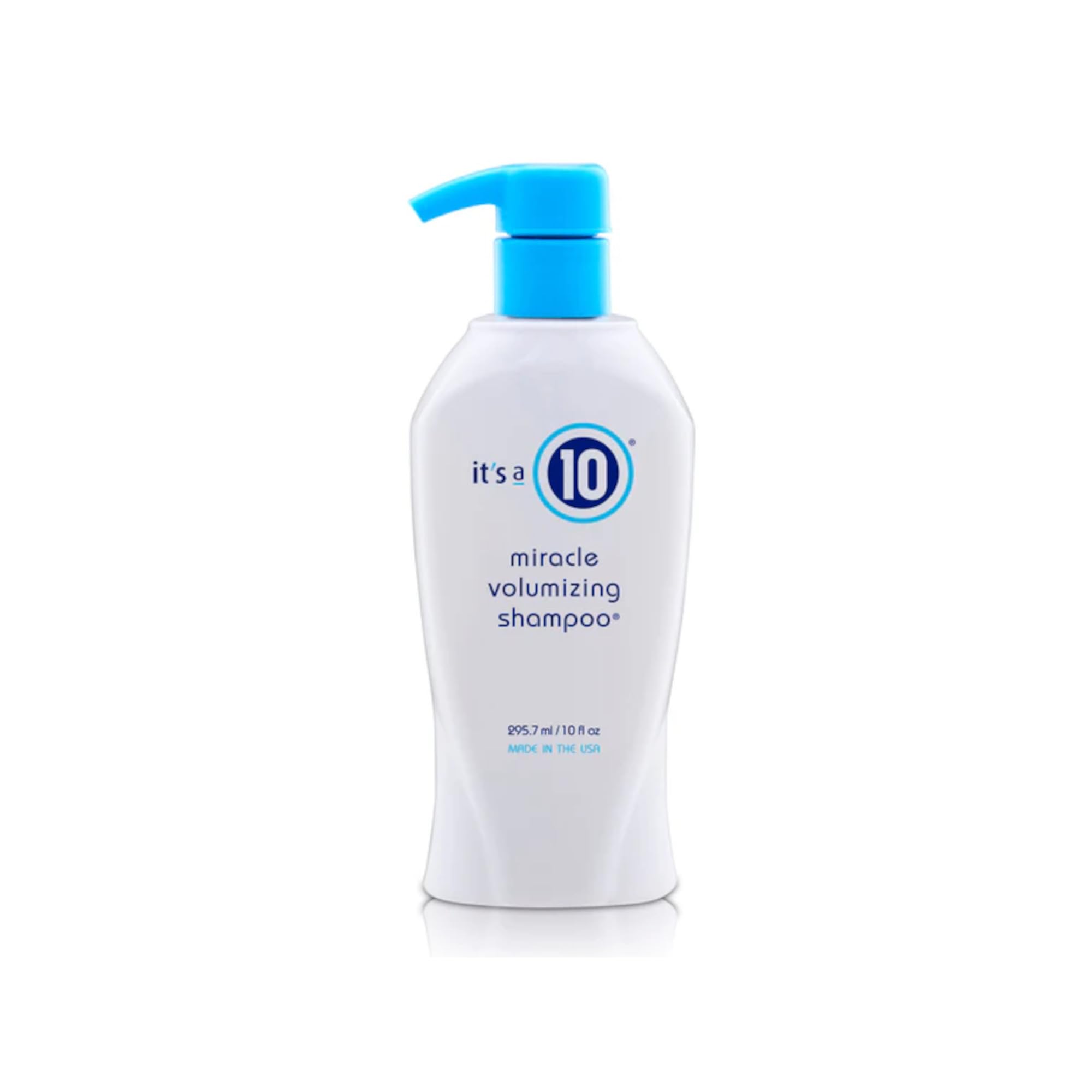 It's a 10 Haircare Miracle Volumizing Shampoo bottle pouring to boost lift and body.