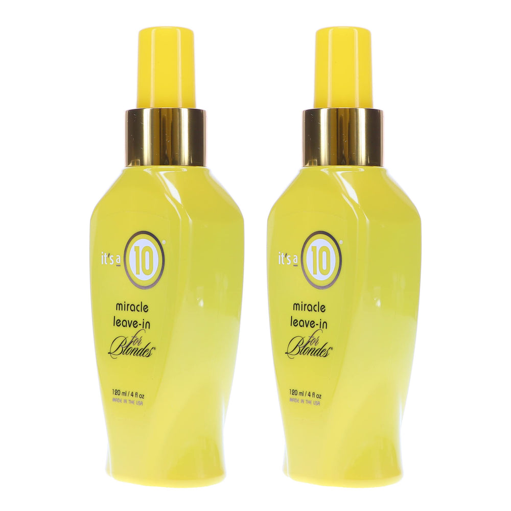 It's a 10 Miracle Leave-In for Blondes 4 oz bottle showing moisture and softness.