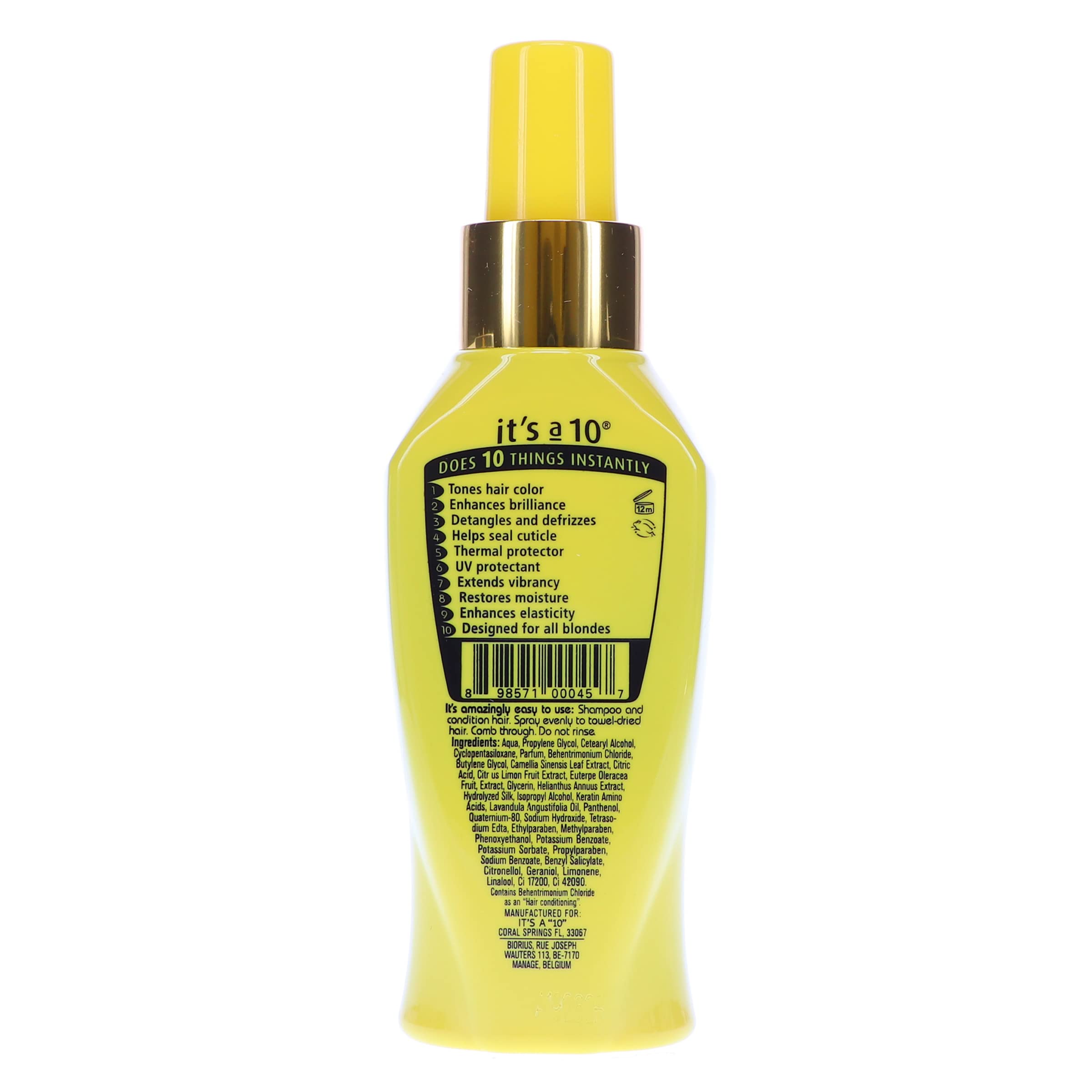 It's a 10 Miracle Leave-In for Blondes bottle reflected in glass with radiant shine.