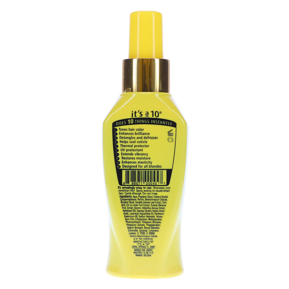 It's a 10 Miracle Leave-In for Blondes bottle reflected in glass with radiant shine.