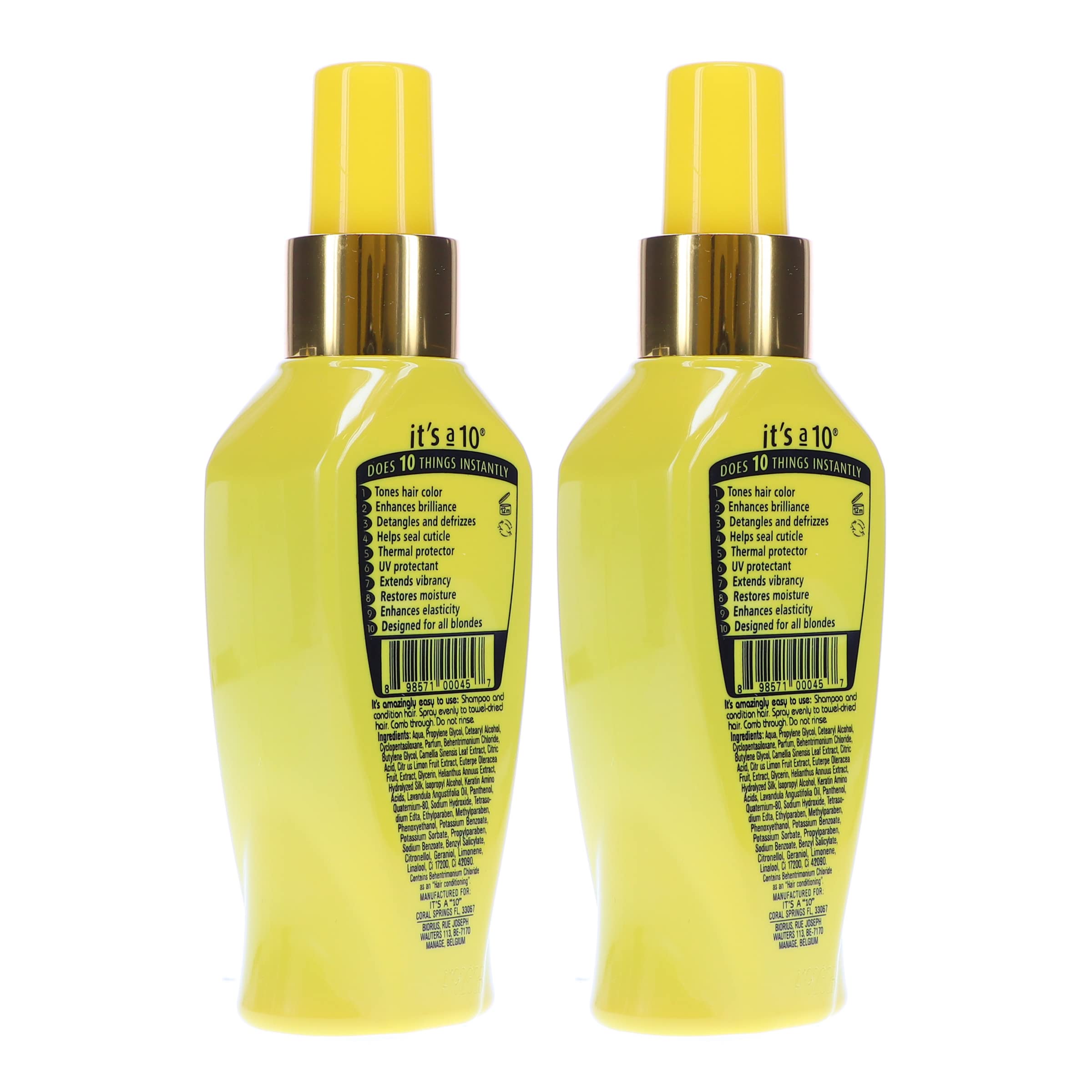 It's a 10 Miracle Leave-In for Blondes bottle highlighting brassiness neutralization.