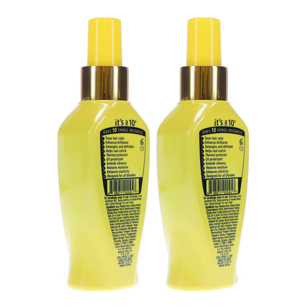 It's a 10 Miracle Leave-In for Blondes bottle highlighting brassiness neutralization.
