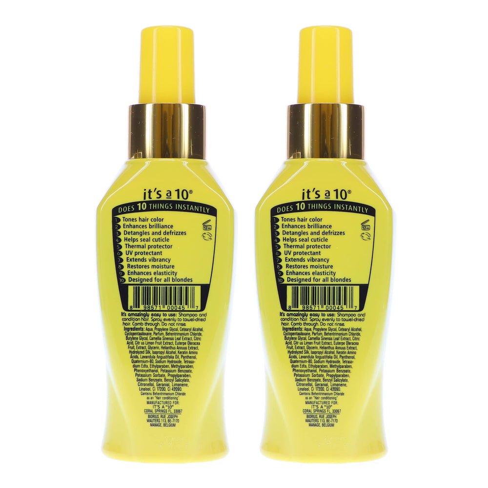 It's a 10 Miracle Leave-In for Blondes with heat damage protection imagery.