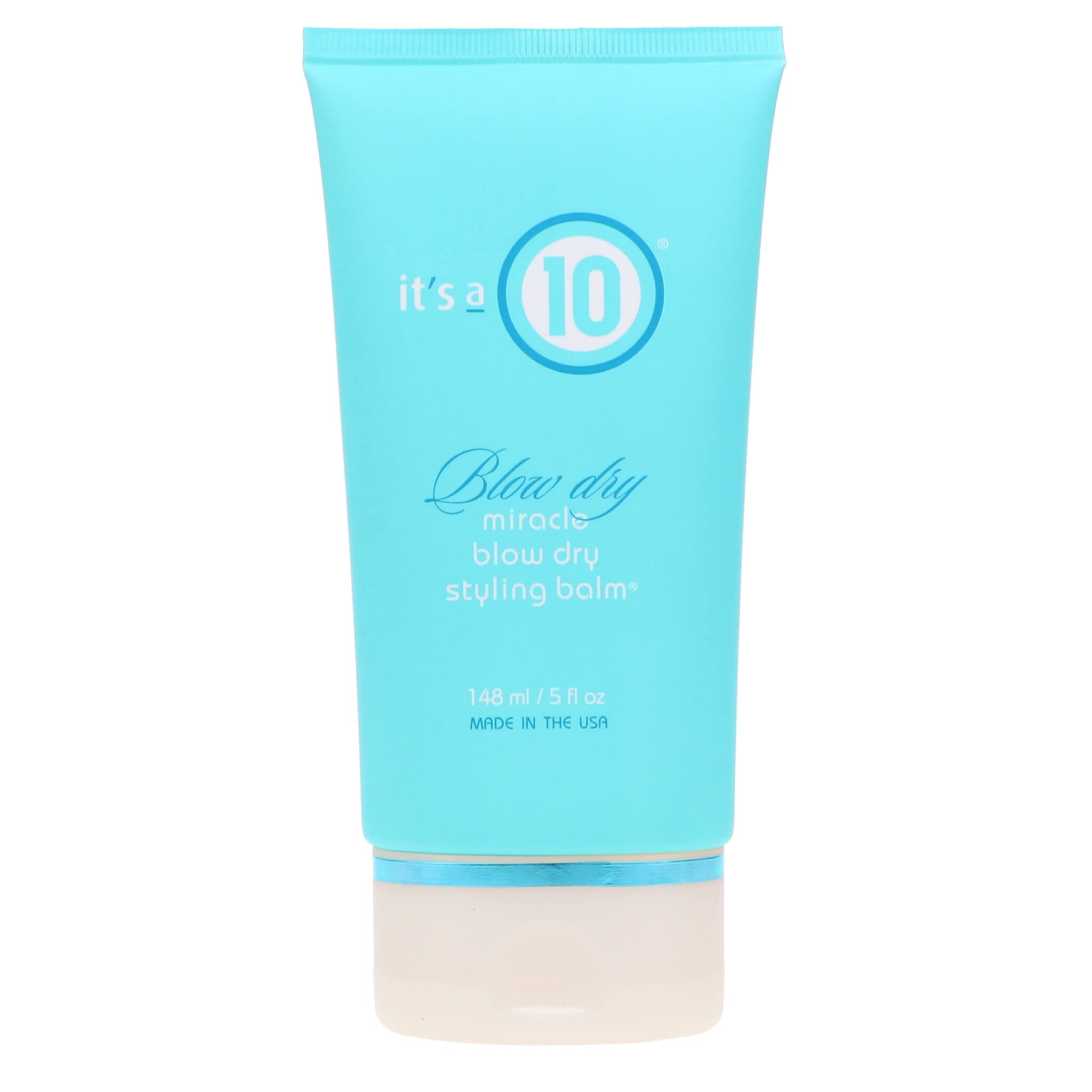 It's a 10 Miracle Blow Dry Styling Balm pack shot showing smooth frizz control and shine.