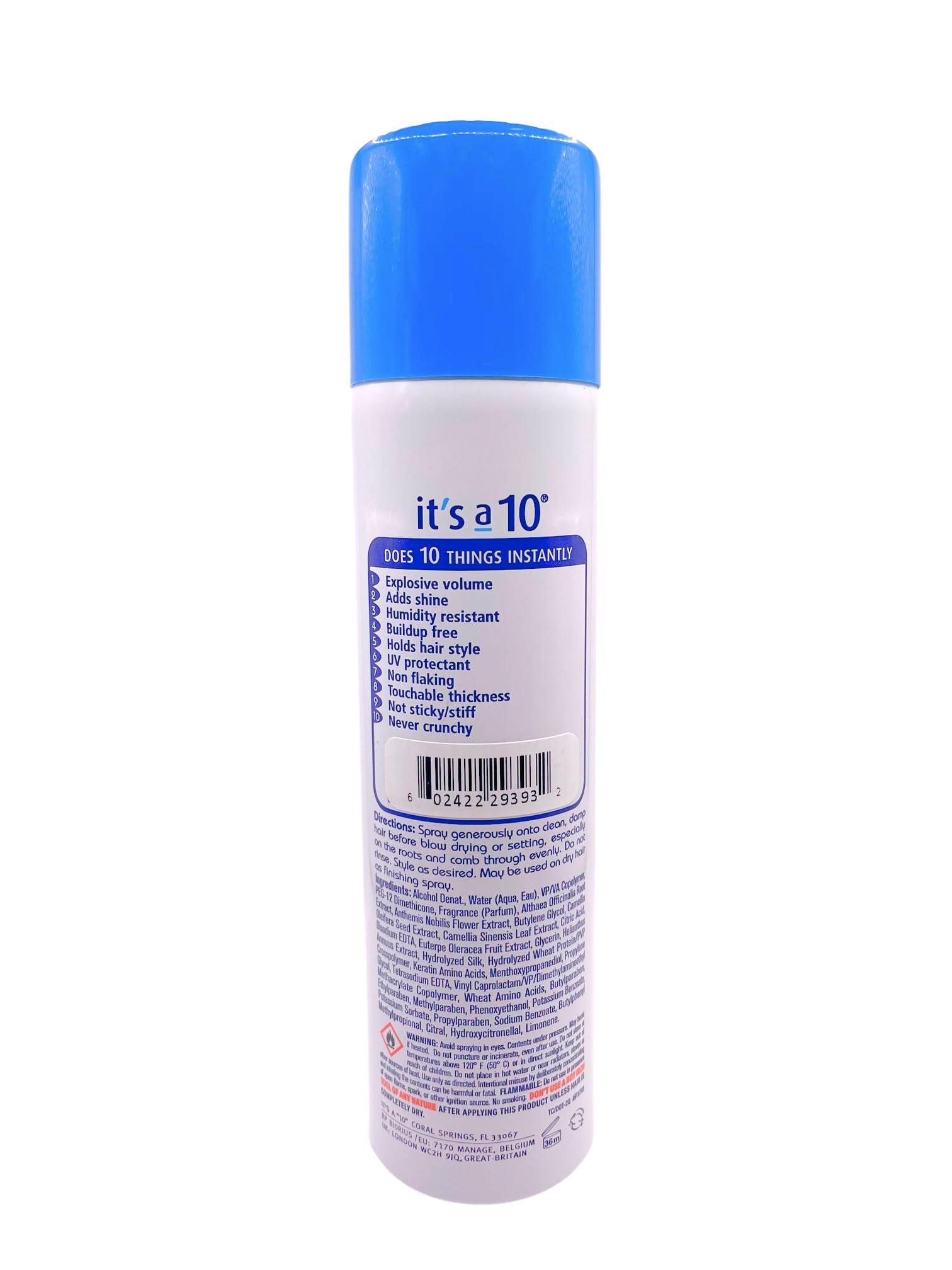 It's a 10 Miracle Blowdry Volumizer in hand, showing detangling and frizz control.