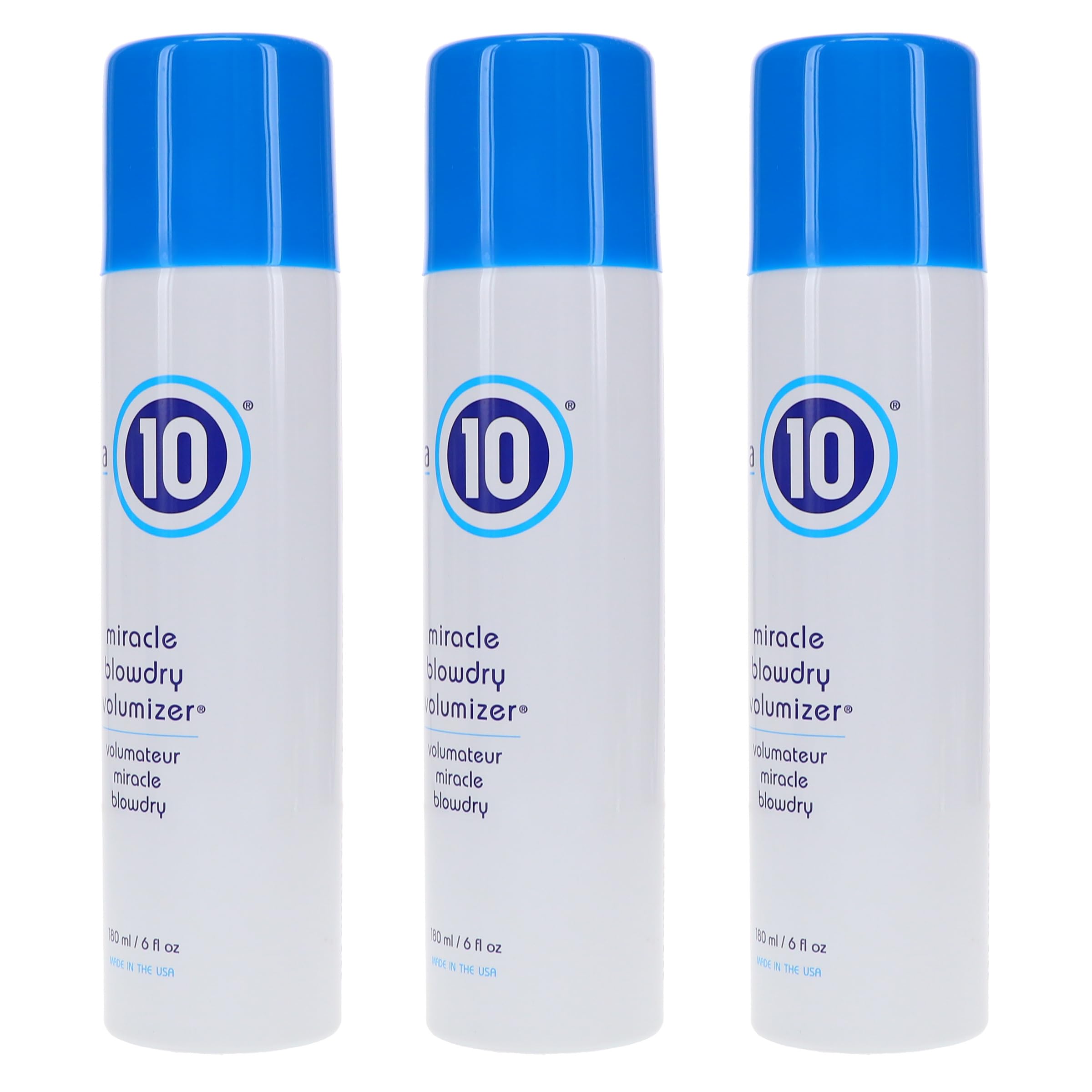 It's a 10 Miracle BlowDry Volumizer bottle side view shows sleek design