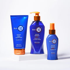 It's A 10 Miracle Deep Conditioner Plus Keratin label highlights strengthening benefits for hair