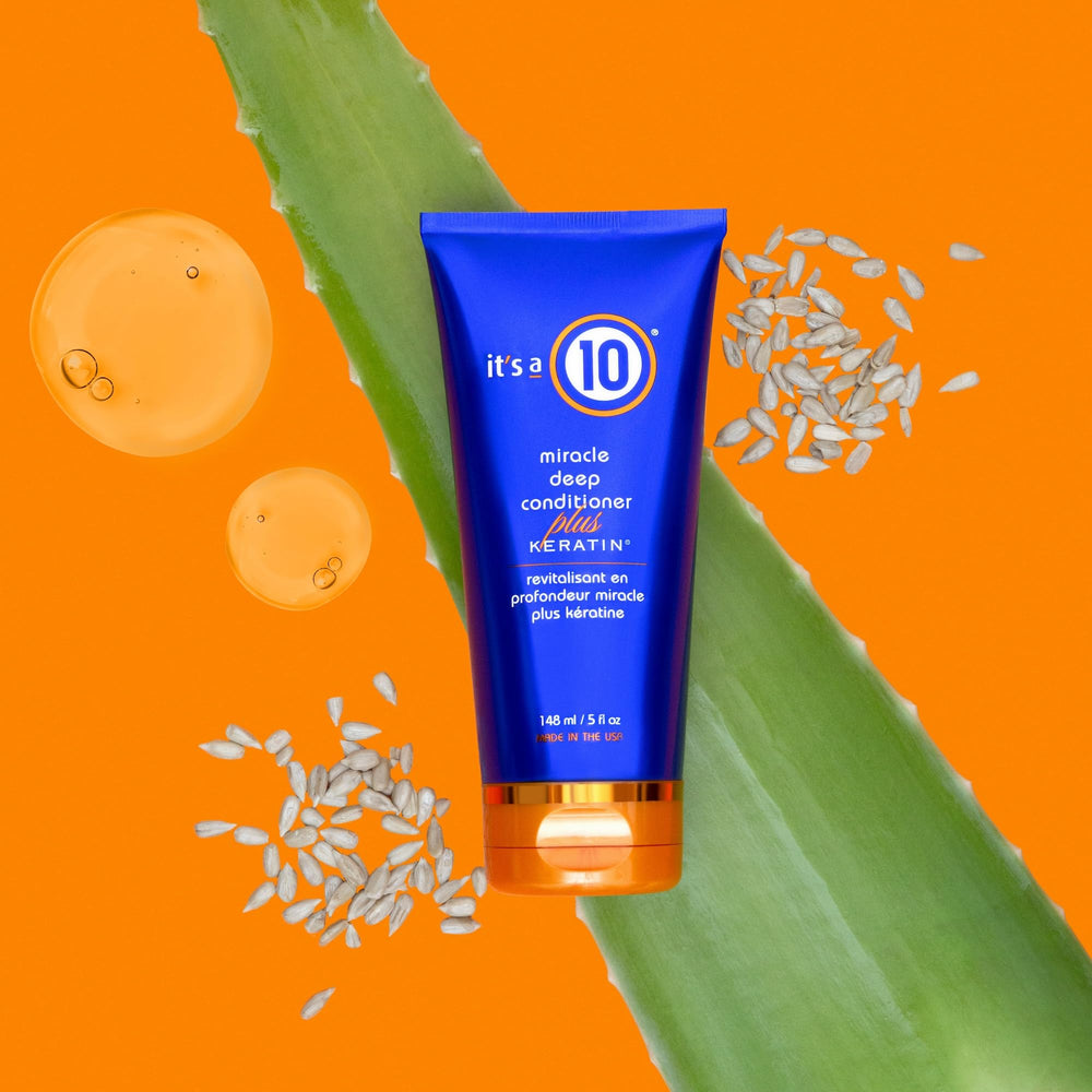 It's A 10 Miracle Deep Conditioner Plus Keratin packaging front signals a premium weekly treatment