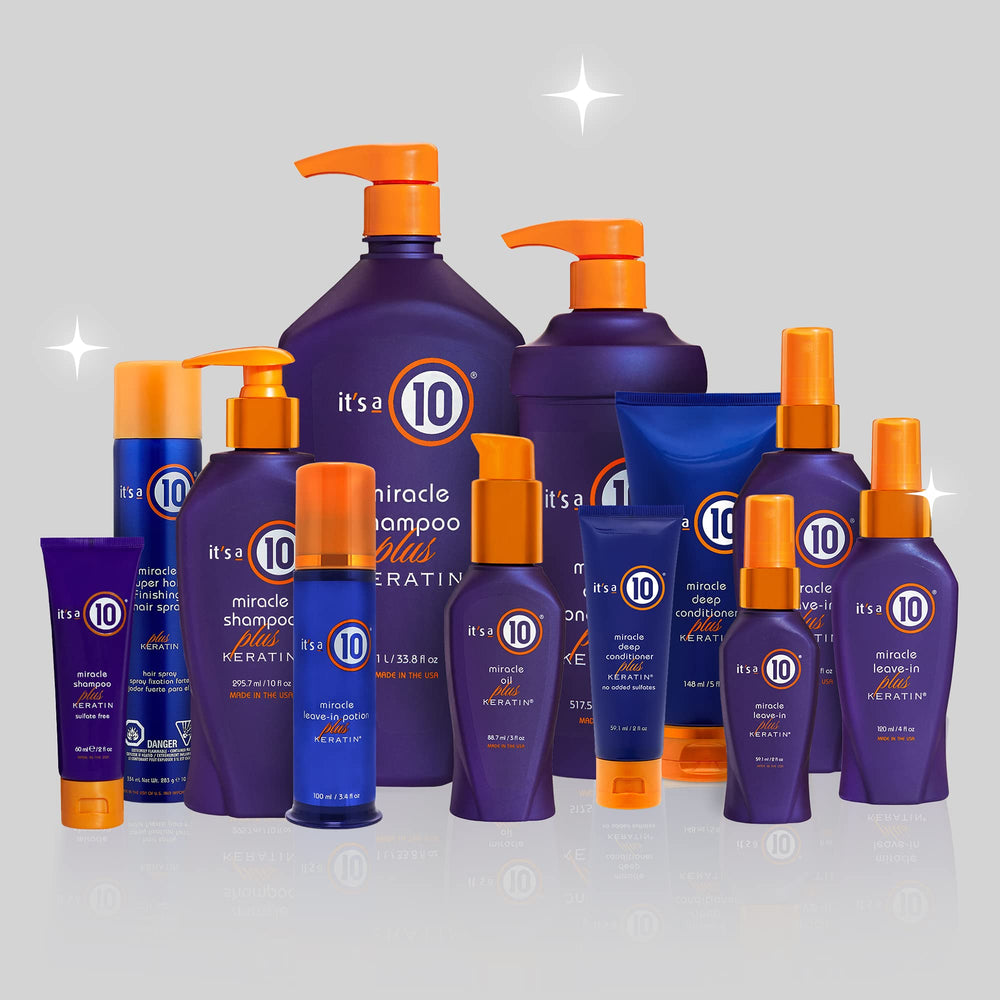 It's a 10 Miracle Leave-In Plus Keratin Spray pack of four ready for routine