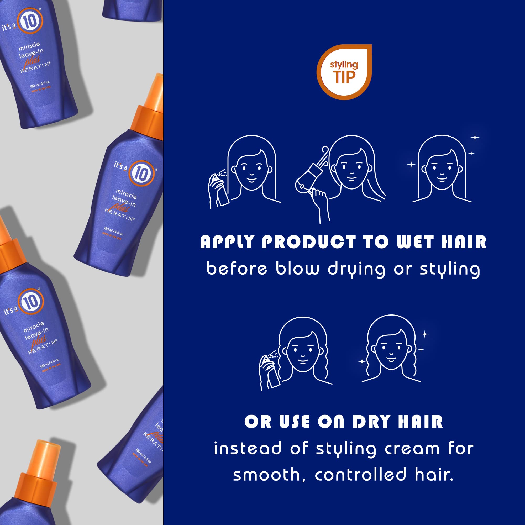It's a 10 Miracle Leave-In Plus Keratin Spray adds shine without heaviness