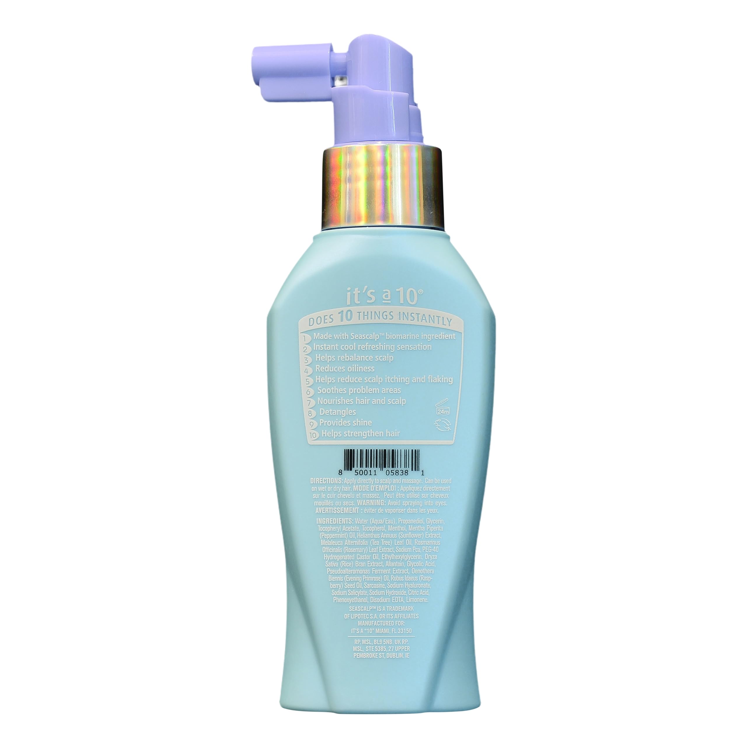 It's a 10 Haircare It’s a 10 Scalp Restore Miracle Calming Spray mist applied to the scalp.