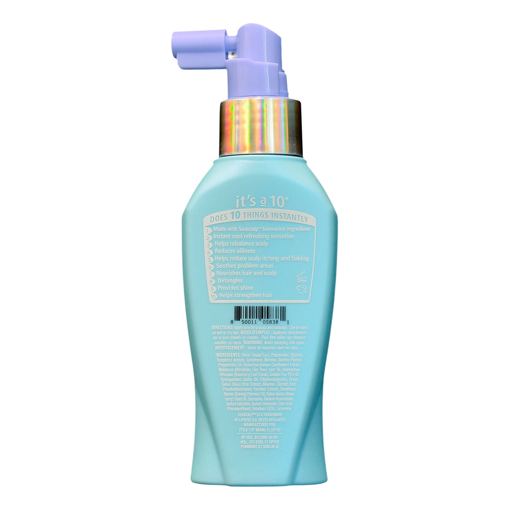 It's a 10 Haircare It’s a 10 Scalp Restore Miracle Calming Spray mist applied to the scalp.