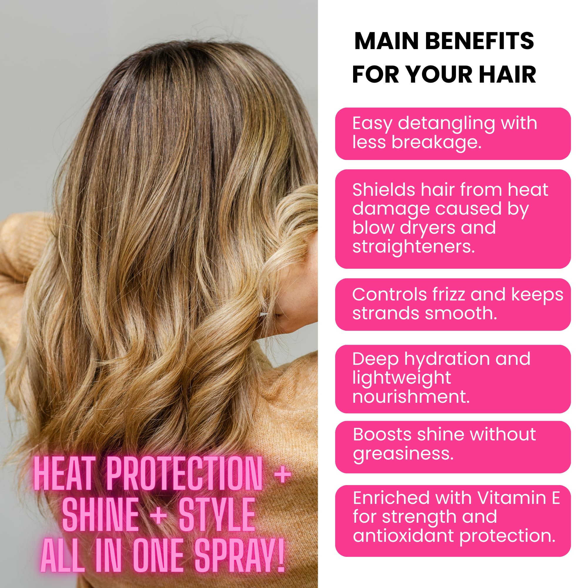 Its Brazilian Leave In Conditioner Spray protects hair from heat during styling.