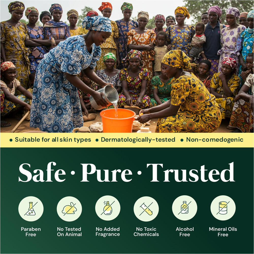 It's Pure Natural African Black Soap pack highlights Ghana-made craftsmanship.