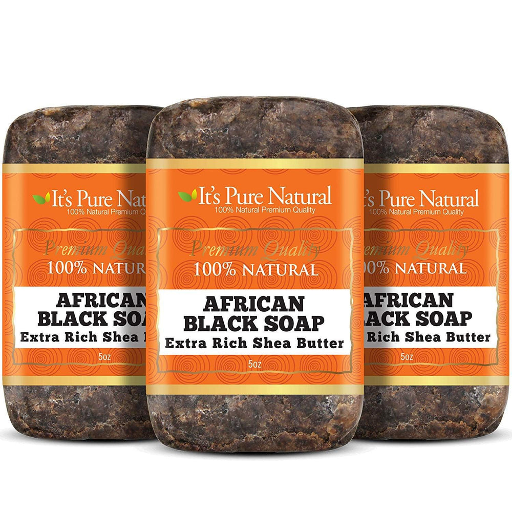 It's Pure Natural African Black Soap bars with rich shea butter create a nourishing lather.