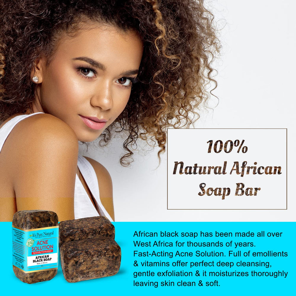 It's Pure Natural African Black Soap ingredients with shea butter and cocoa