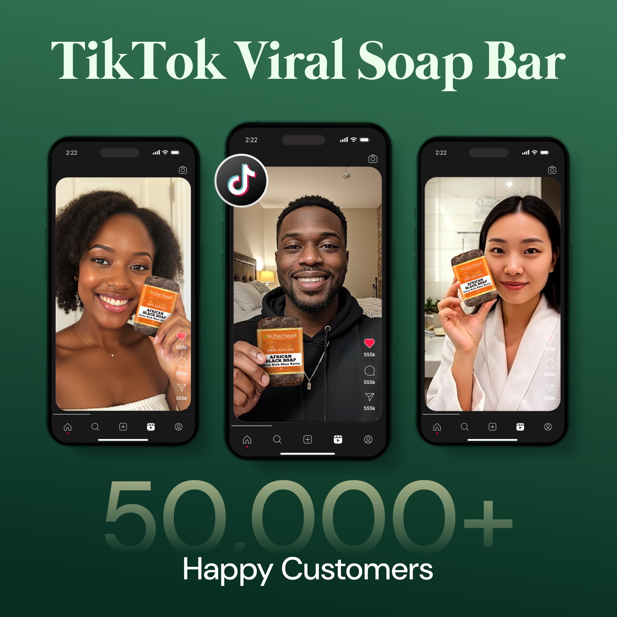 It's Pure Natural African Black Soap bar contains cocoa and palm kernel oils for texture.