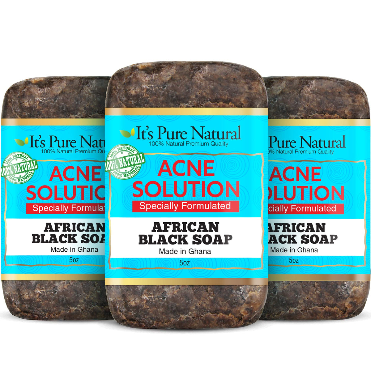 It's Pure Natural African Black Soap pack 3 on shelf for daily cleansing routine