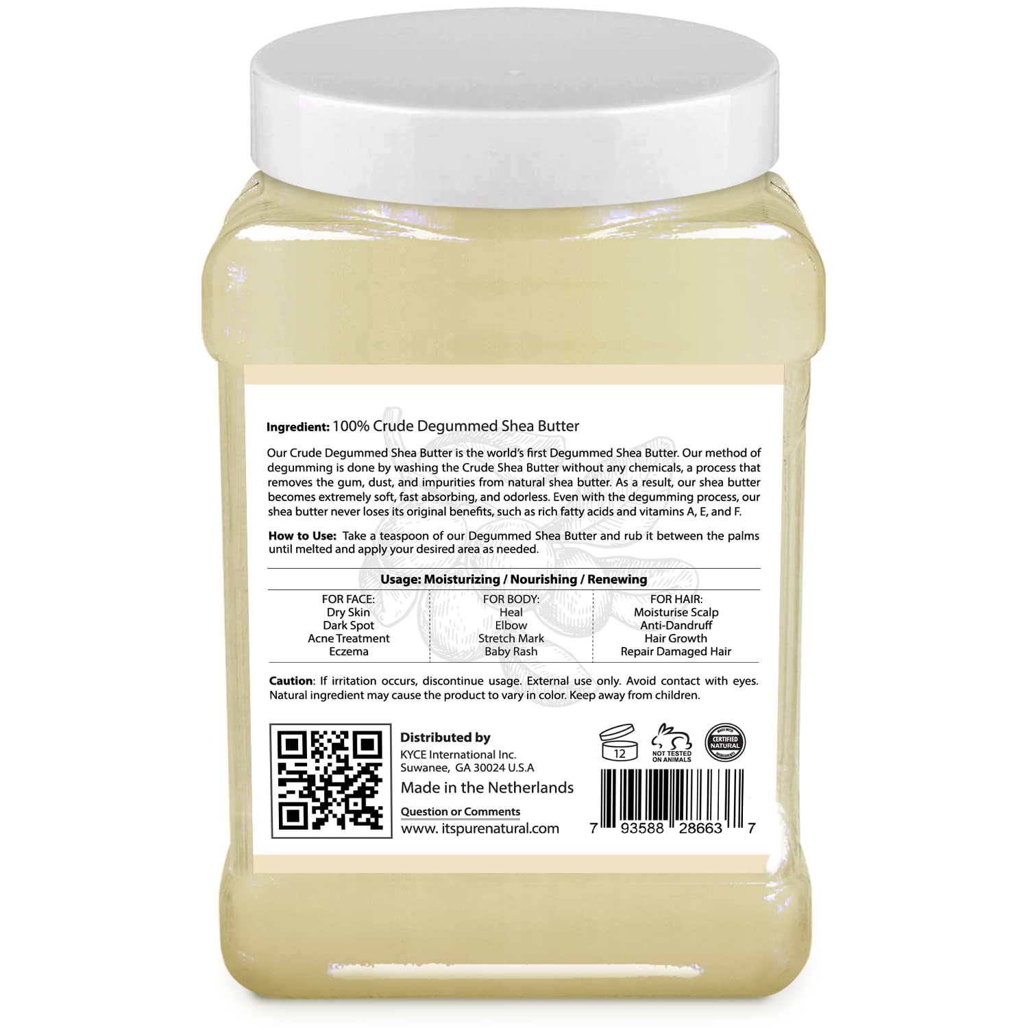 It's Pure Natural shea butter melts on the hand for quick, nourishing care.