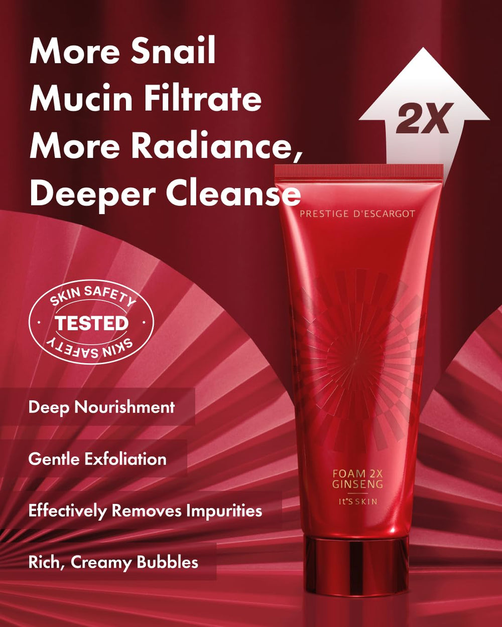 Its Skin Prestige Foam 2X Ginseng foaming lather close-up shows creamy bubbles for gentle cleansing.