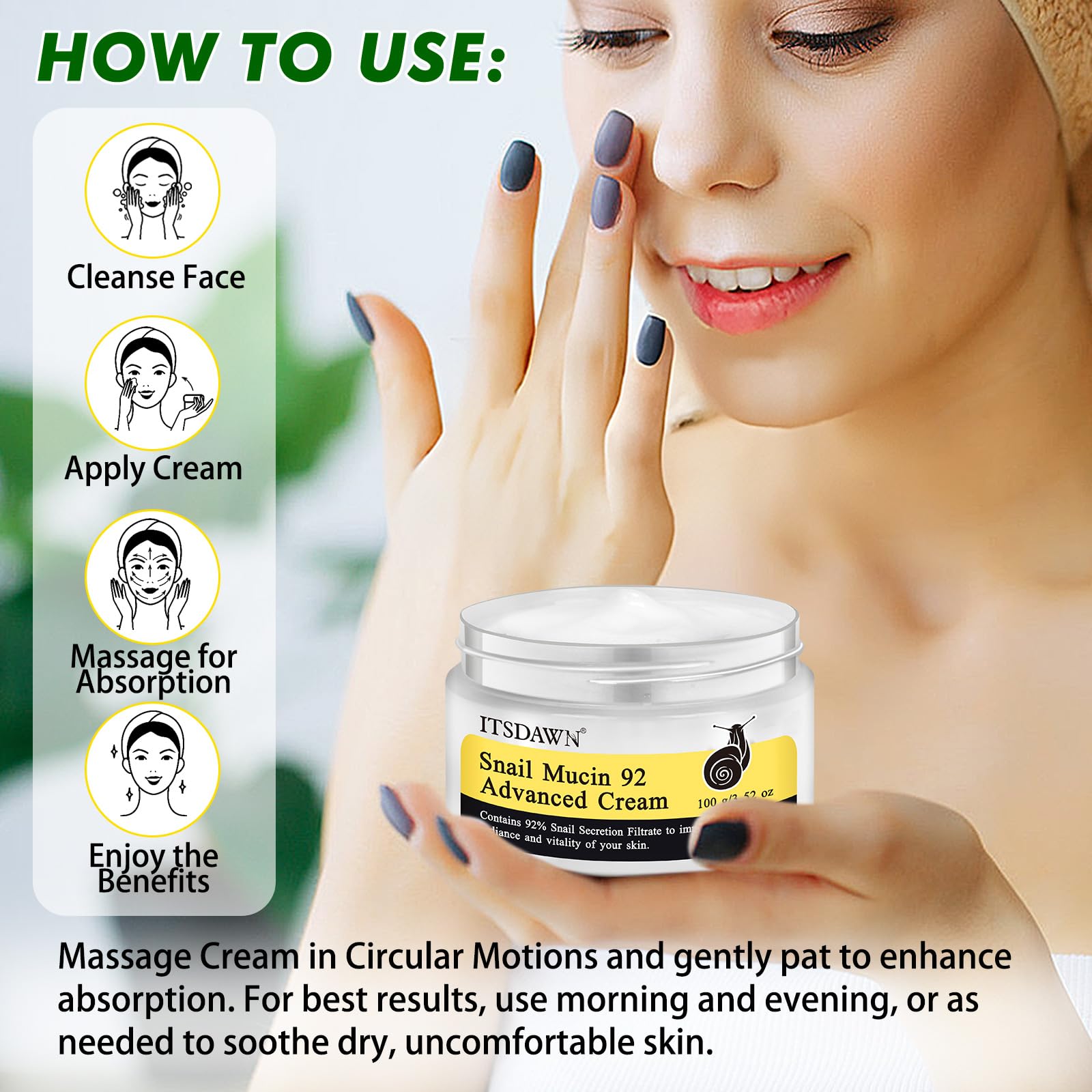 ITSDAWN Snail Mucin 92% dresser scene conveys daily skincare routine.