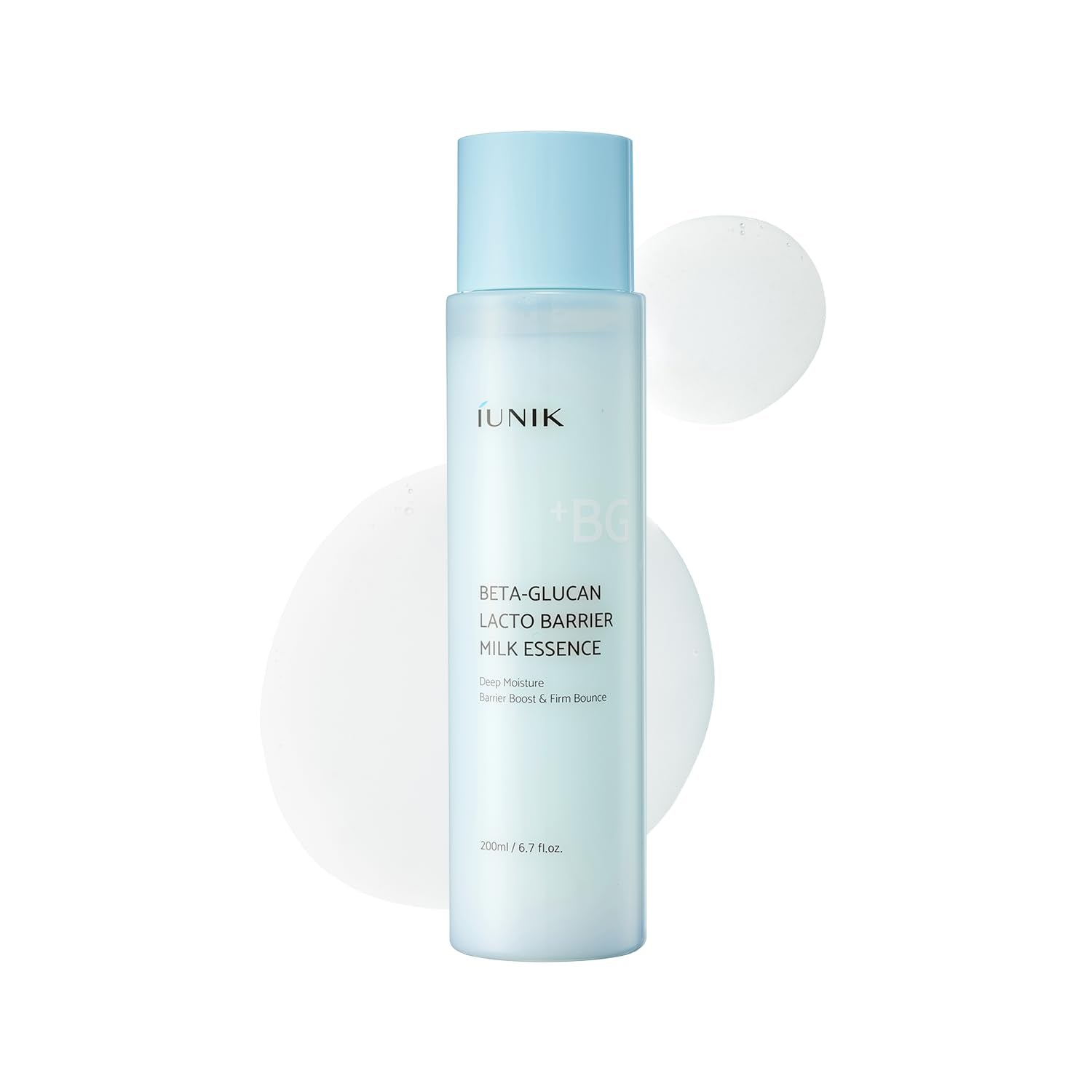 IUNIK Beta-Glucan Barrier Milk Essence bottle showing lightweight hydration for sensitive skin