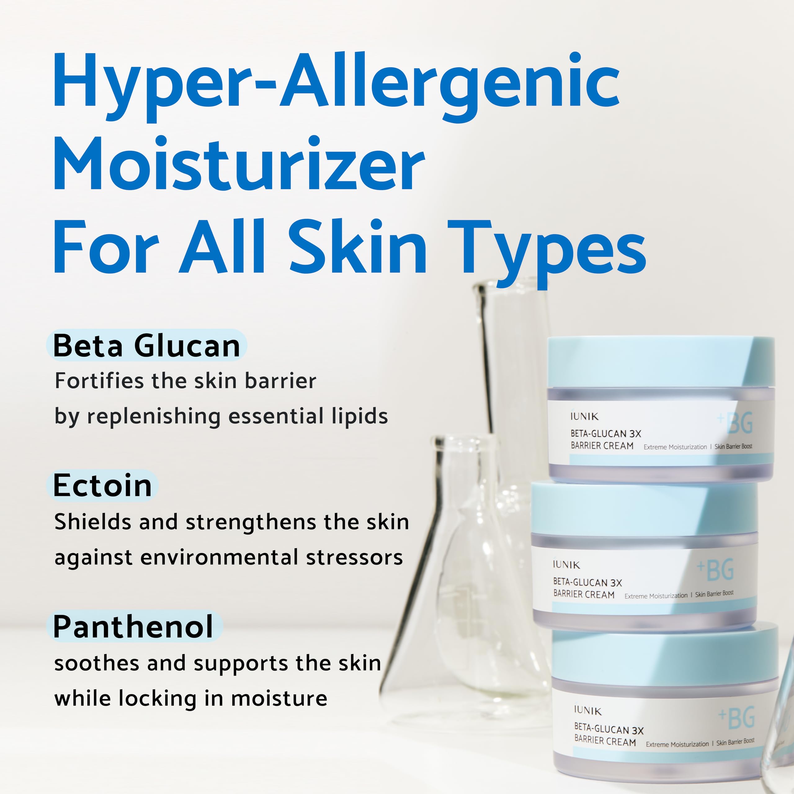 iunik beta-glucan ectoin panthenol ingredients map highlights skin support.