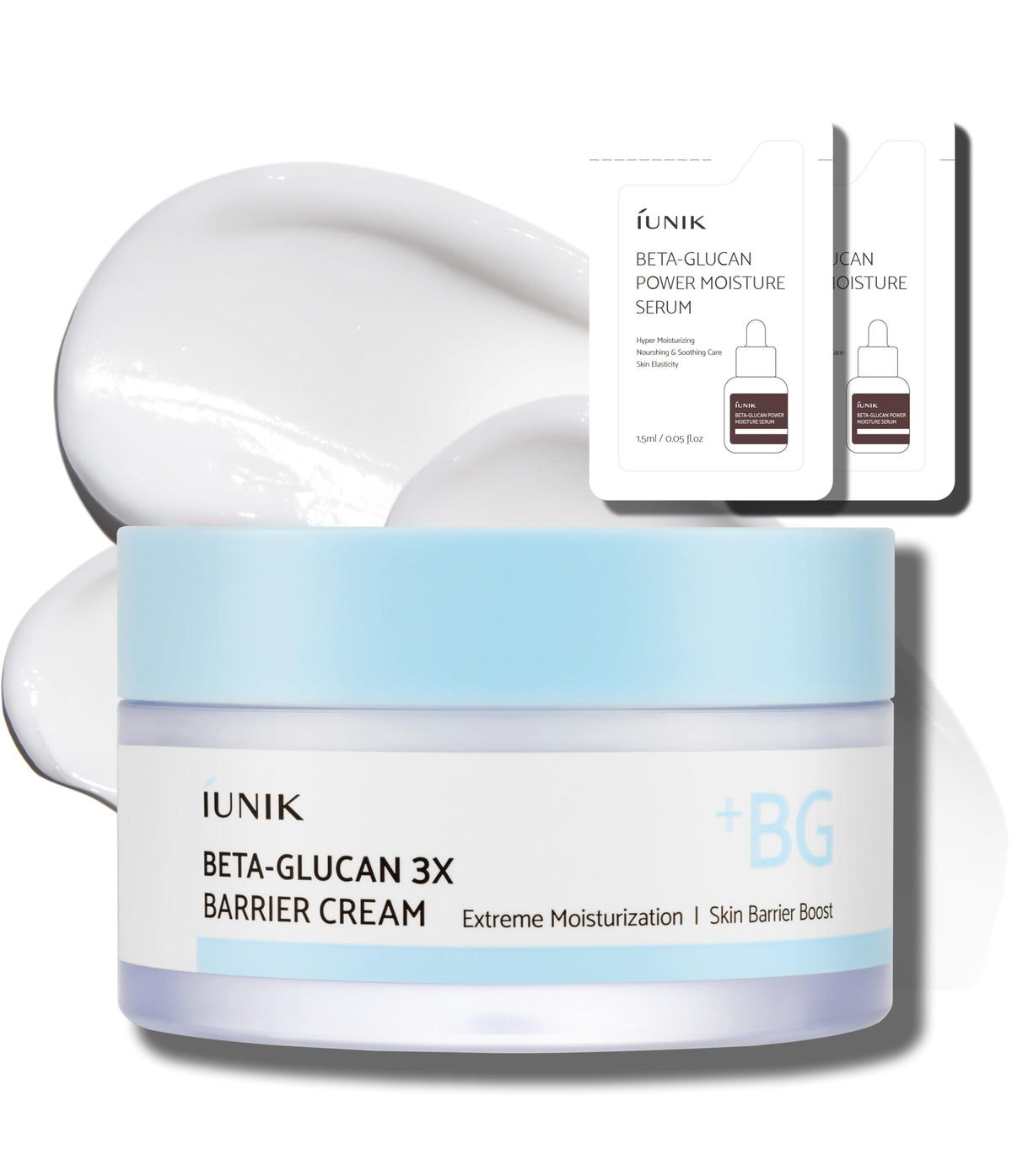 iunik beta-glucan non-sticky deep moisture cream jar delivers lasting hydration.