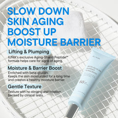 IUNIK Beta-Glucan Water Barrier Sunscreen absorbs quickly leaving a soft matte feel.