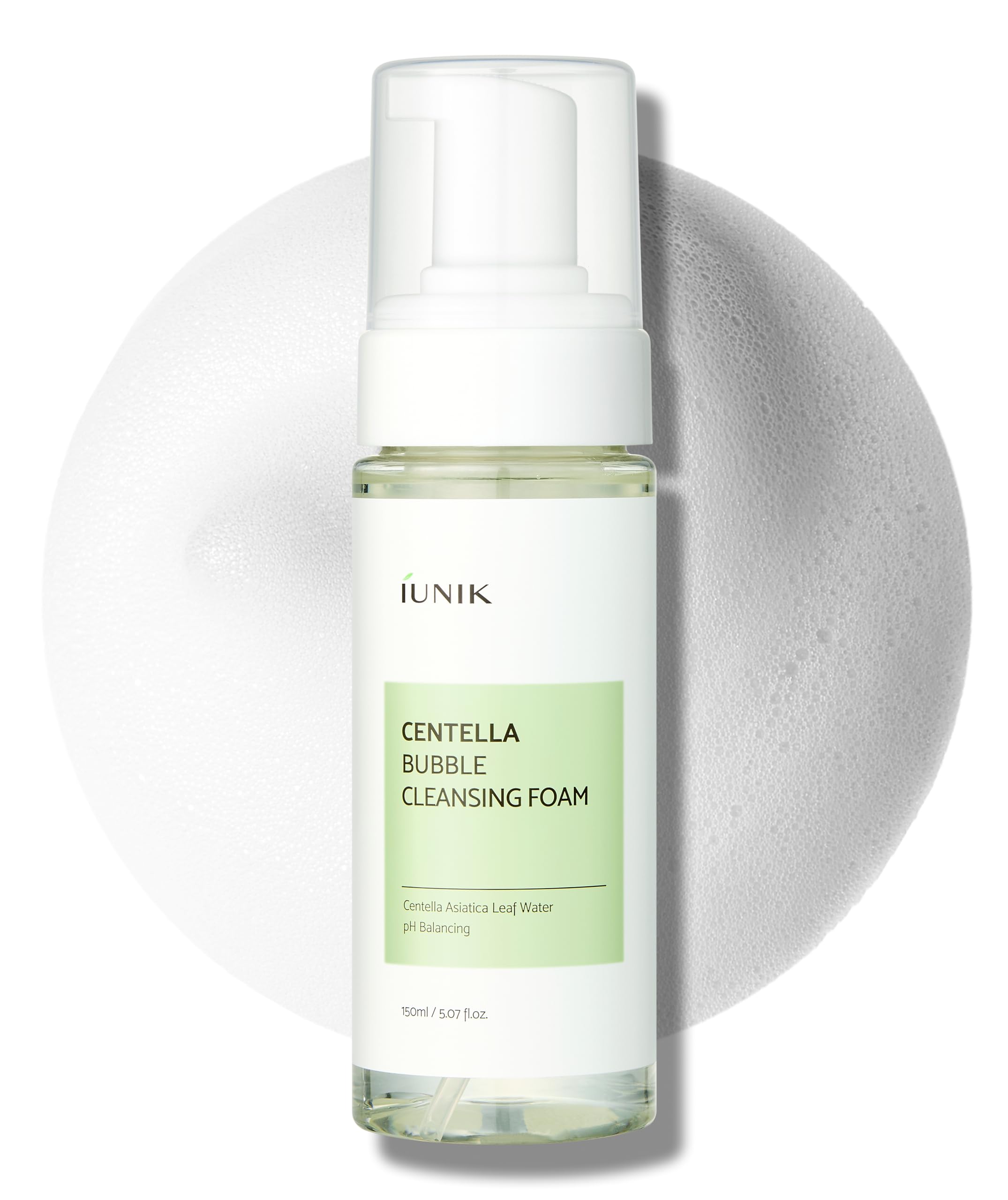 IUNIK Centella Bubble Foaming Cleanser bottle close-up for gentle cleansing