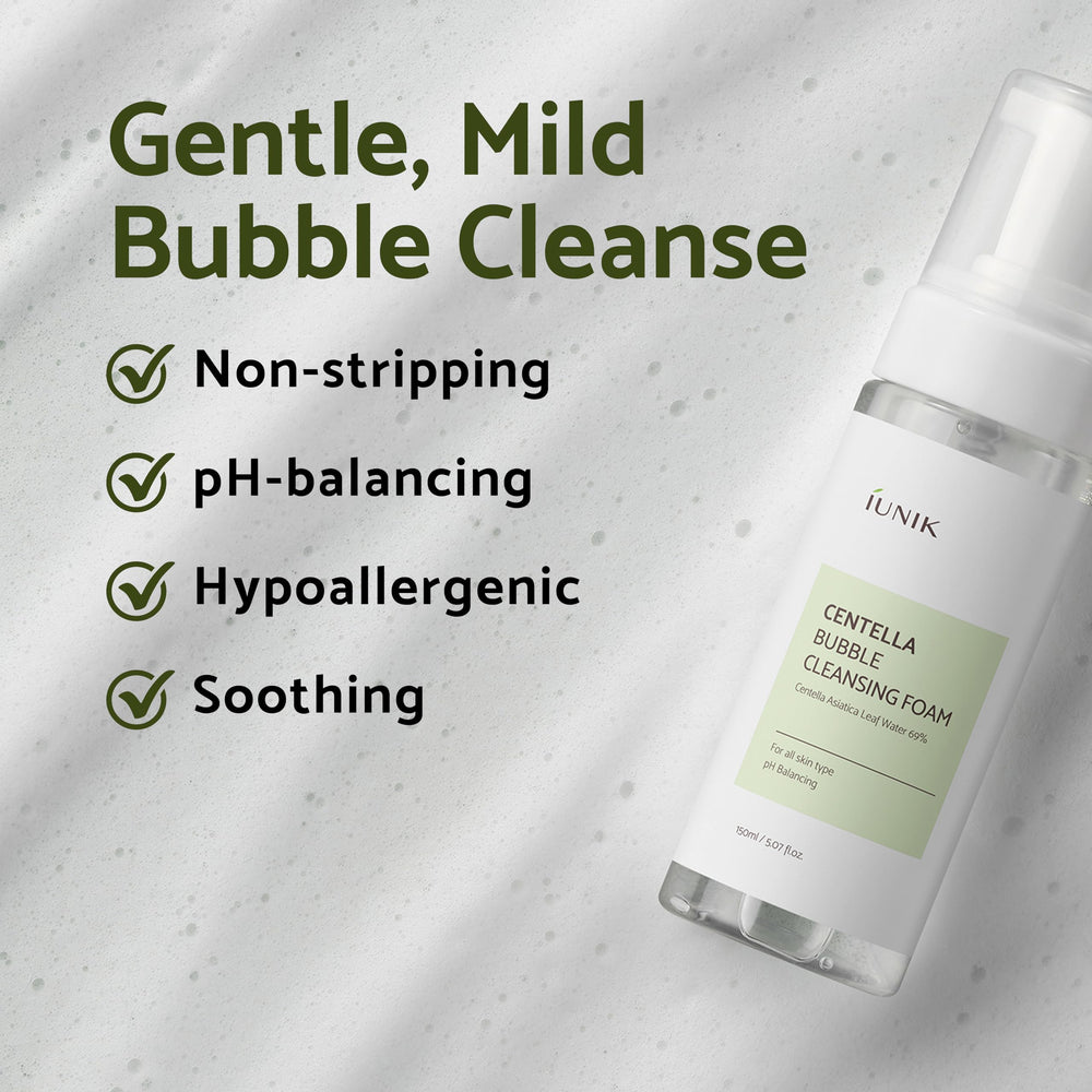 IUNIK Centella Bubble Foaming Cleanser rinse with water for refreshing face