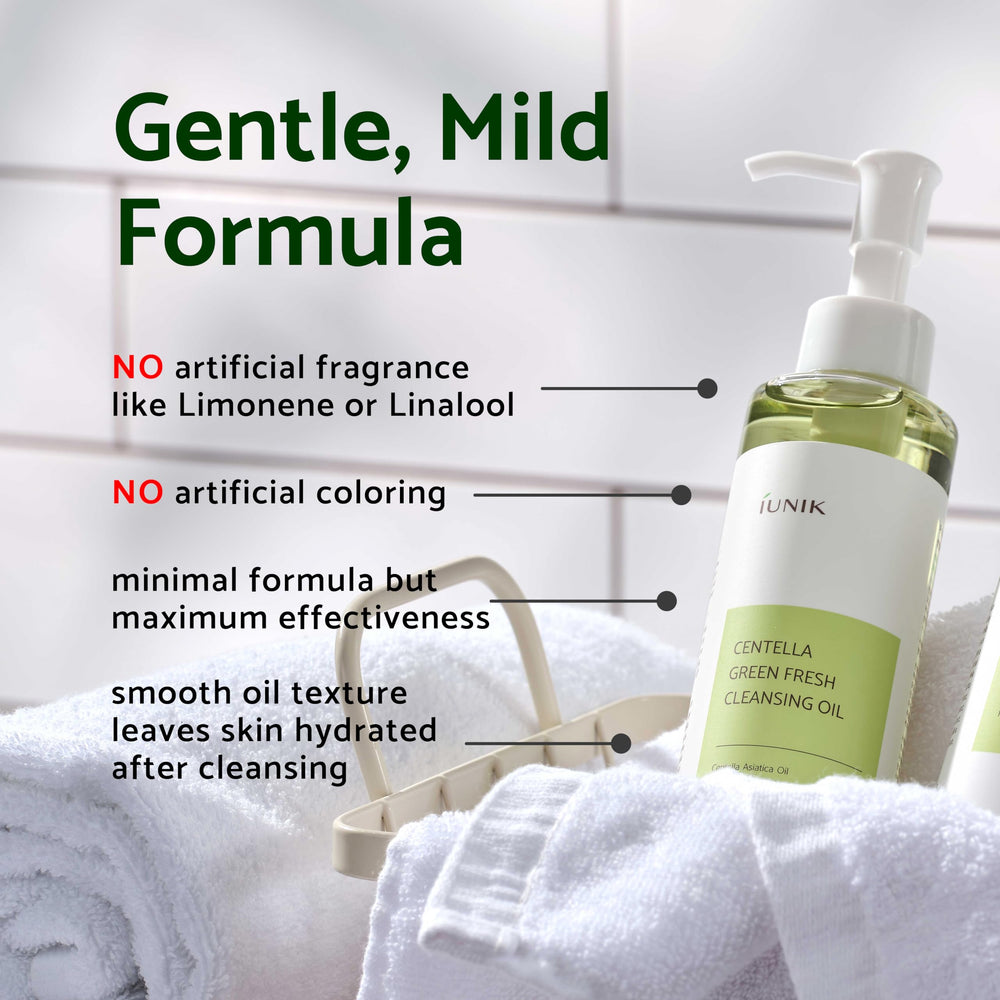 IUNIK cleansing oil dispensing drop, easy-to-use routine for daily skincare