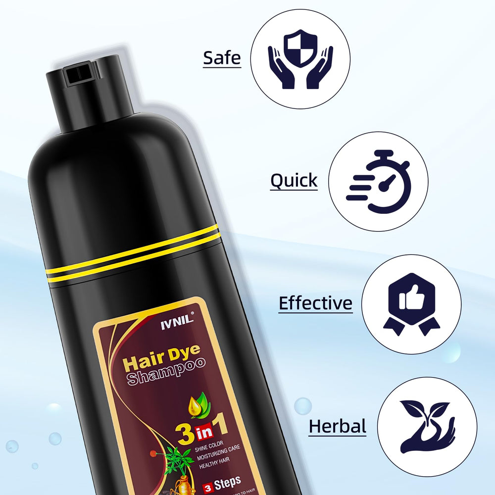 Ivnil Brown Hair Dye Shampoo herbal formula nourishes while coloring