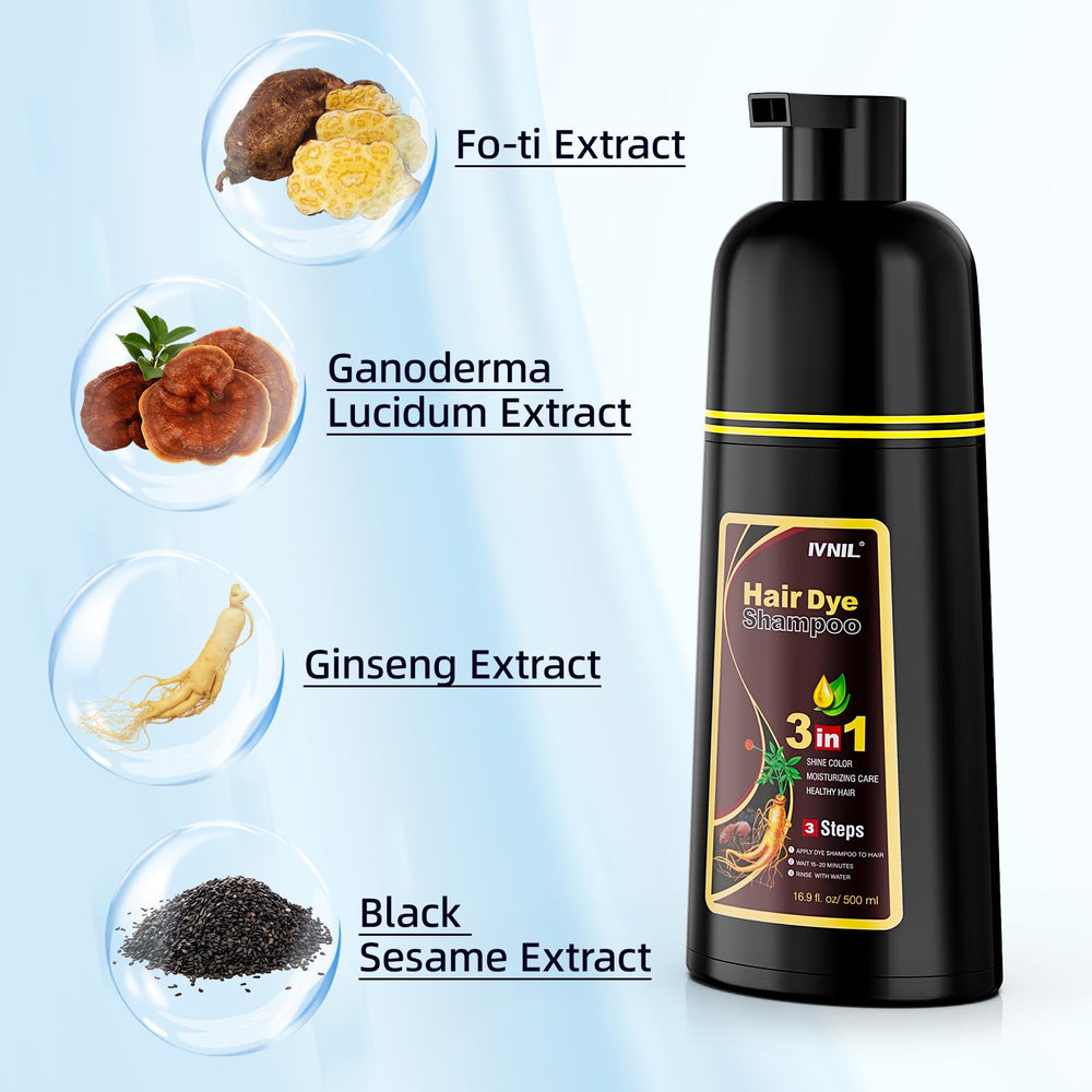 Ivnil Chestnut Brown Hair Dye Shampoo foam on hair indicates rich lather and color.