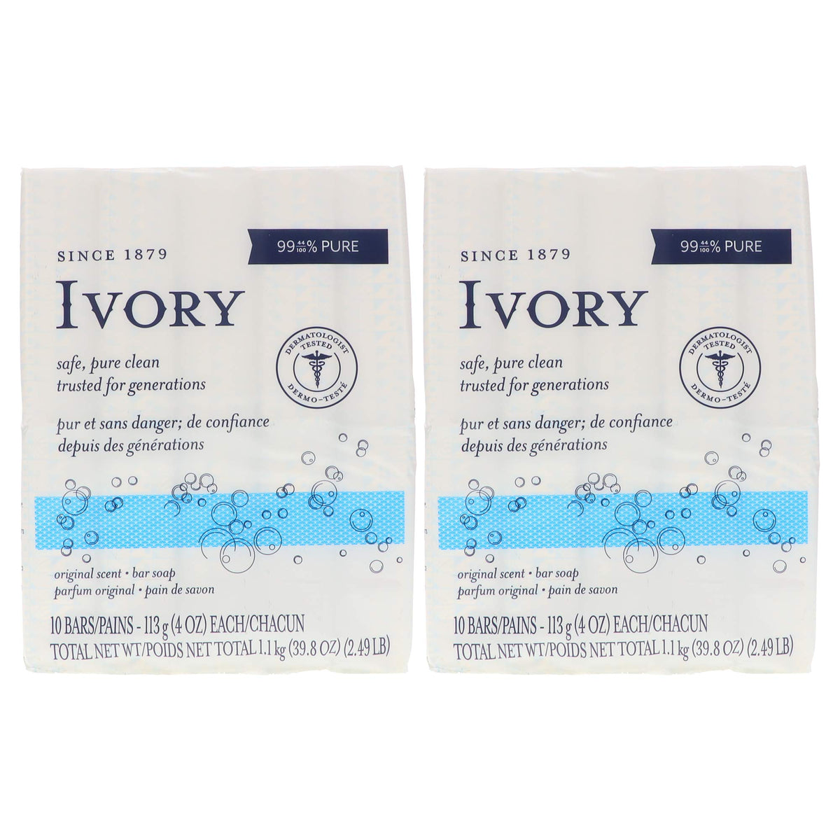 Ivory Original bath bar front view, free of heavy dyes and perfumes.