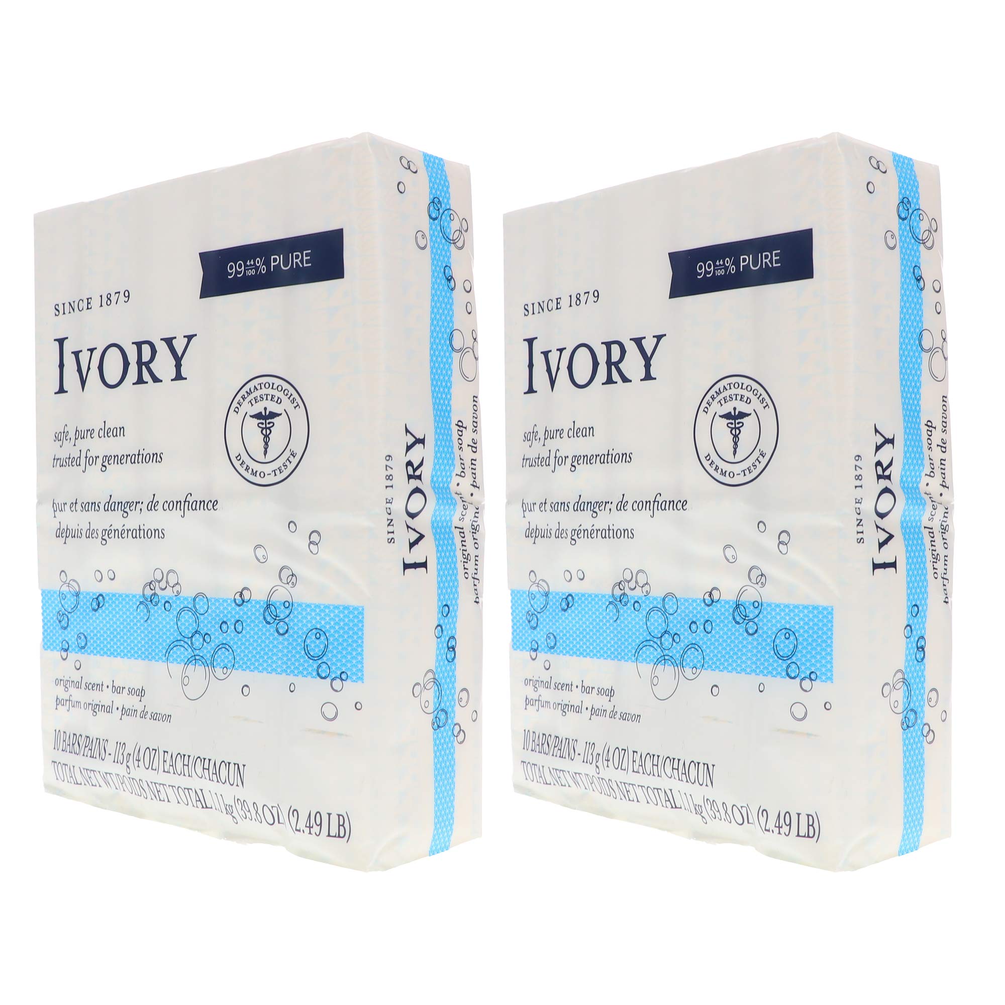 Ivory Original bath bar pack of two for family cleansing.