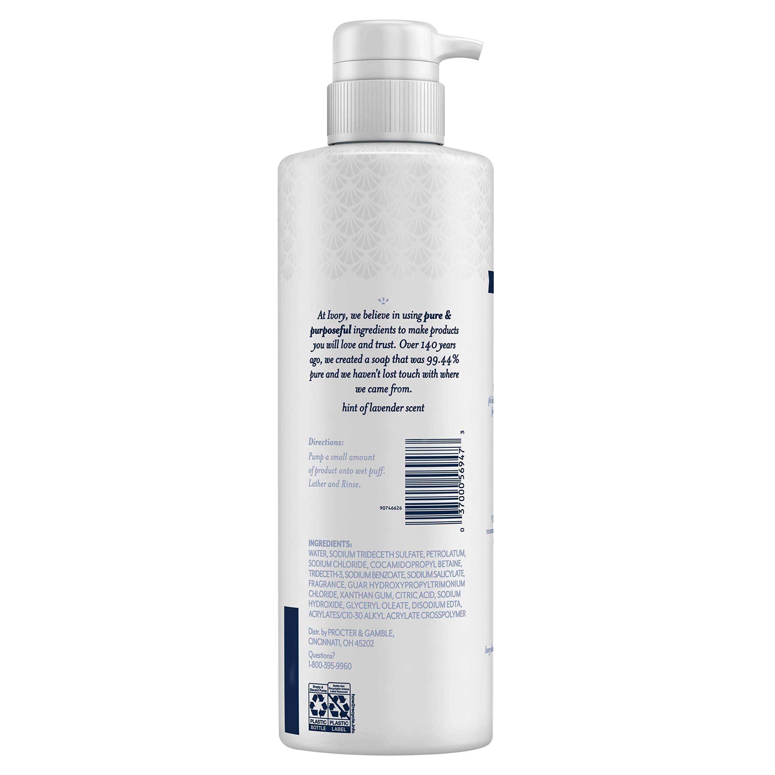 Ivory Sensitive Skin Moisturizing Body Wash lather close-up showing nourishing moisture.