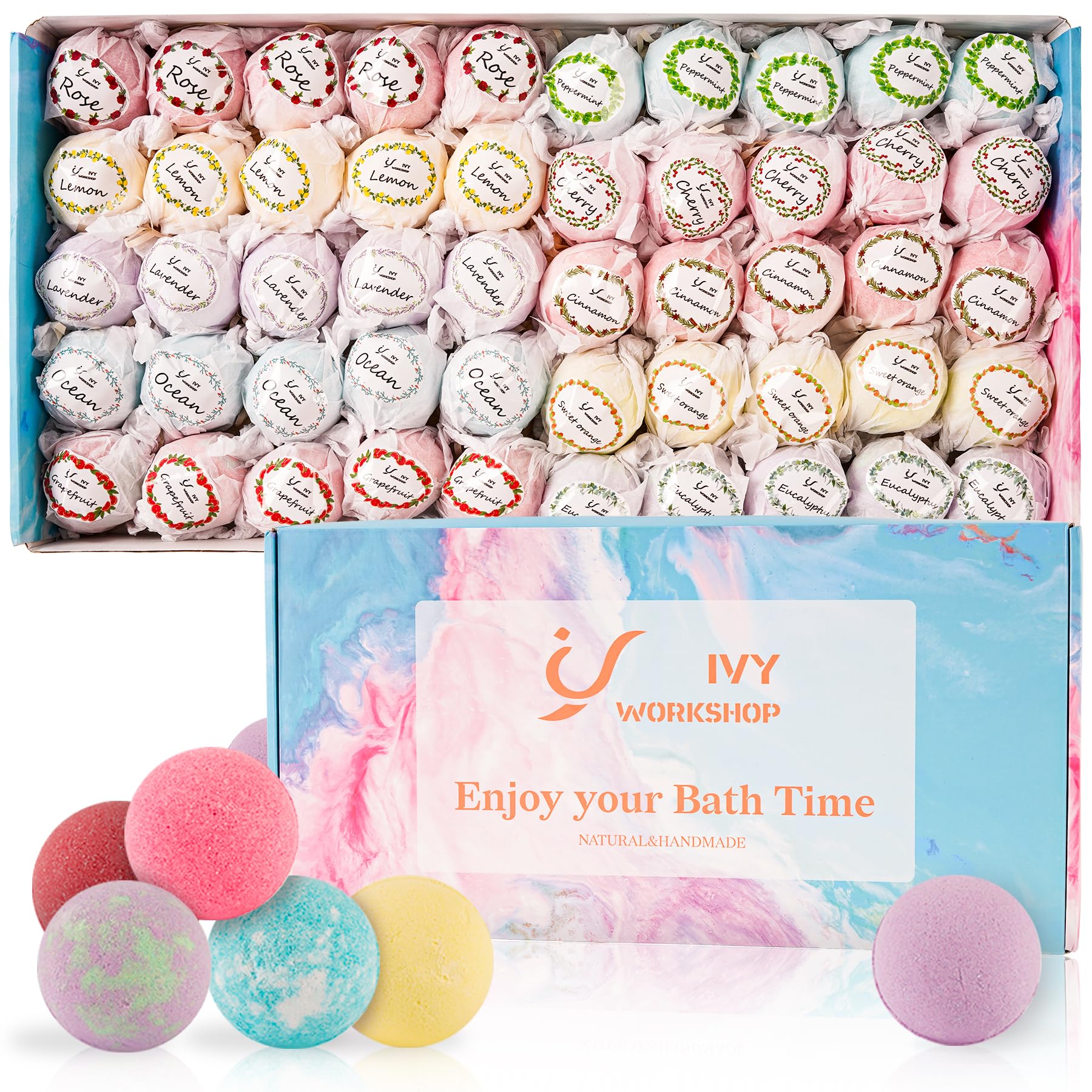 IvyWorkshop bath bombs gift set box for at-home spa relaxation