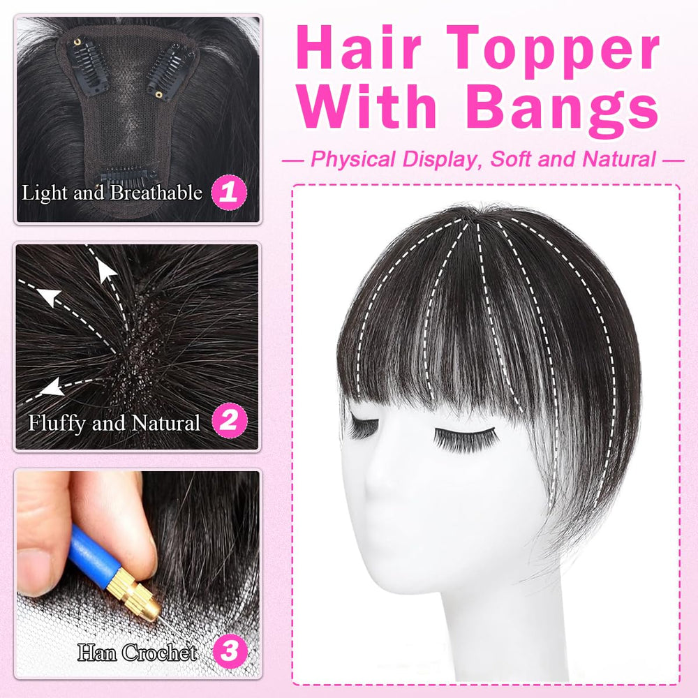 Iwig hair toppers clip-in bangs close-up demonstrates easy secure attachment.