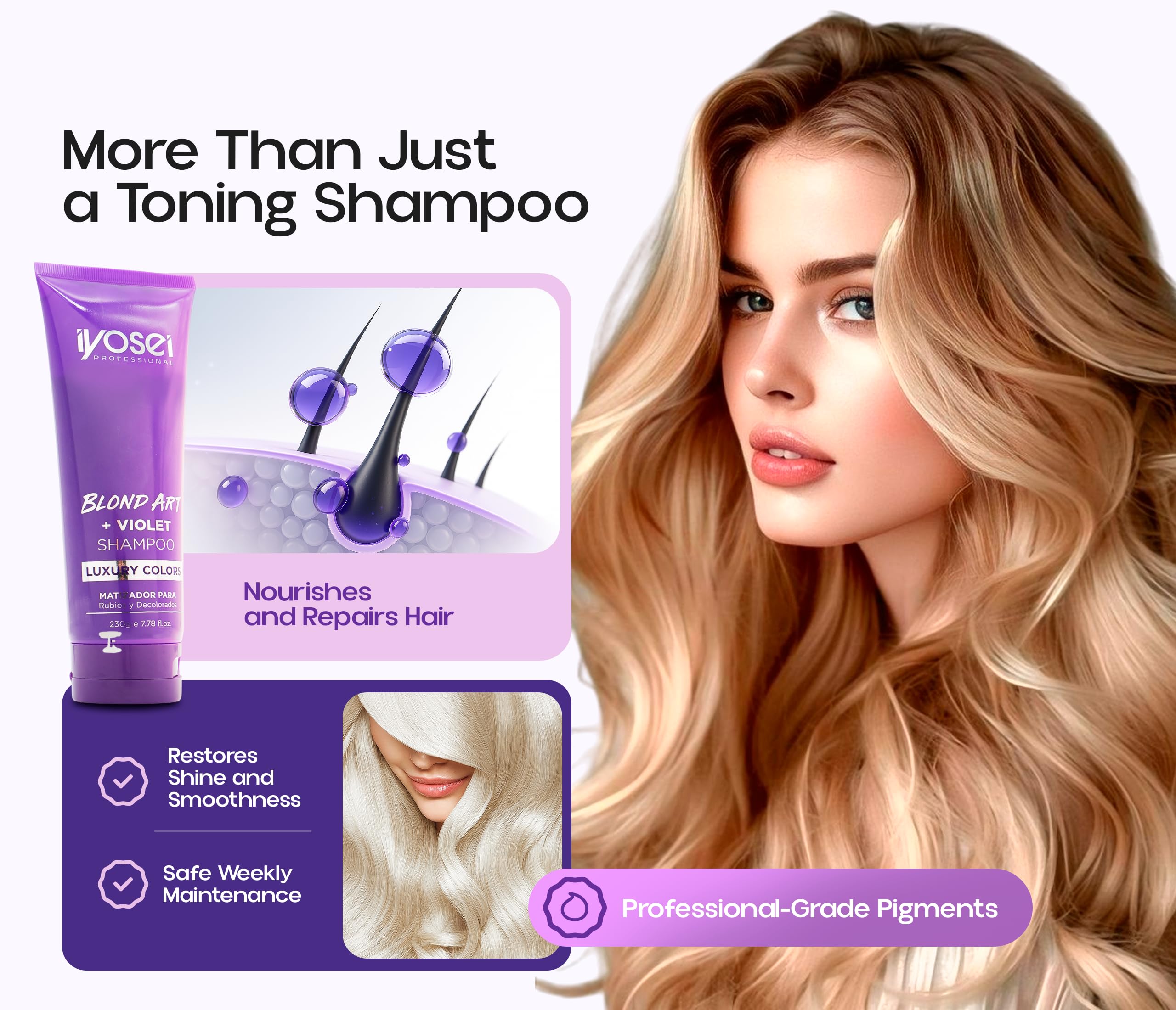 IYOSEI Blond Art Violet Shampoo foamy lather ready to cleanse.