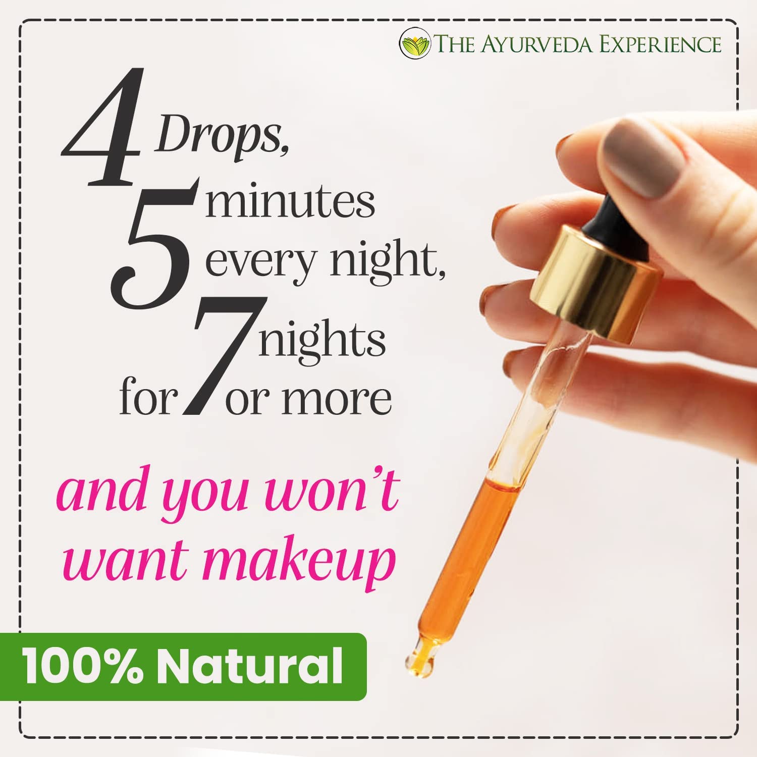 Iyura Manjish Glow Elixir dropper pouring for quick, lightweight hydration.