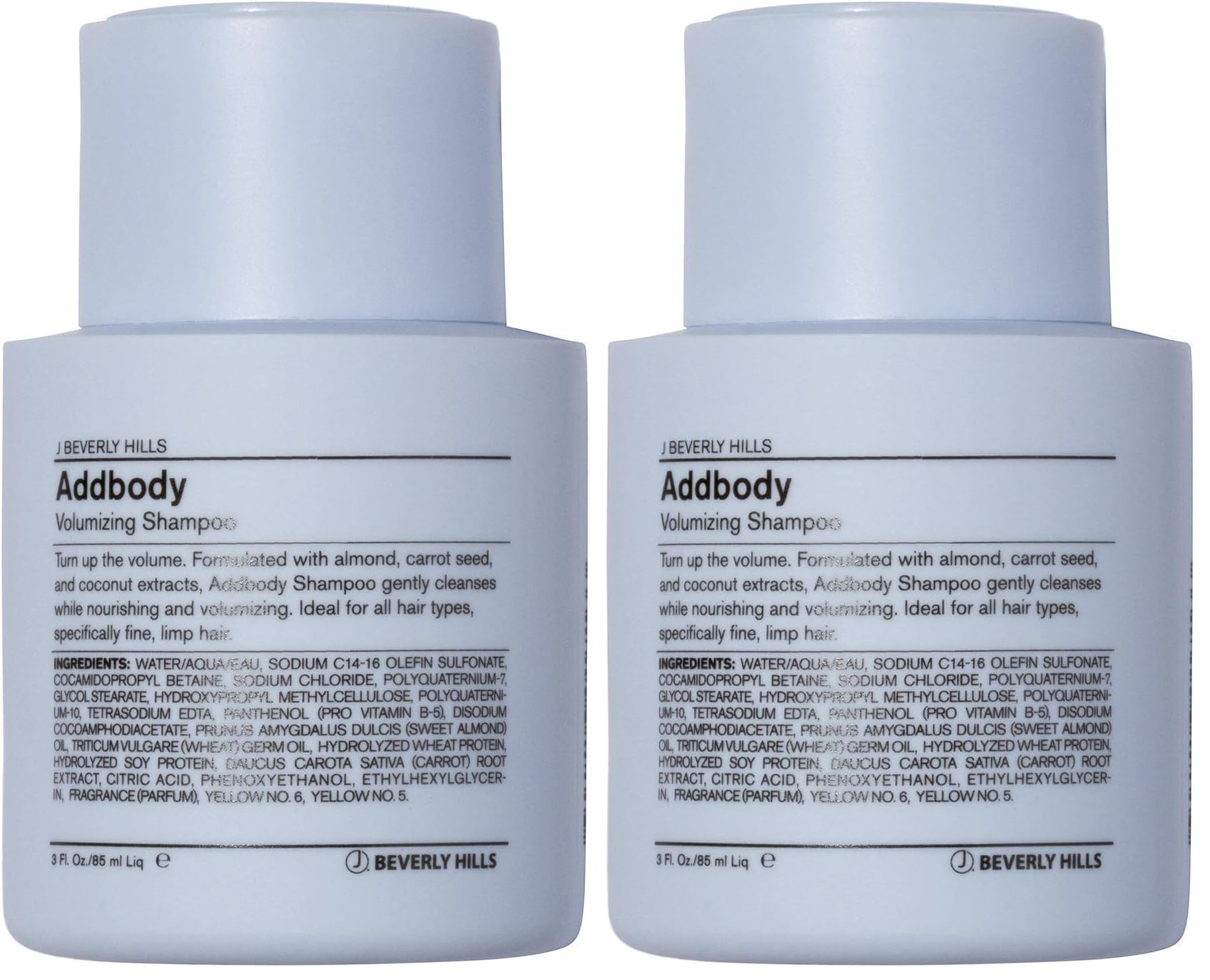 J Beverly Hills Blue Addbody shampoo bottle for volumizing cleanse and salon-quality care.