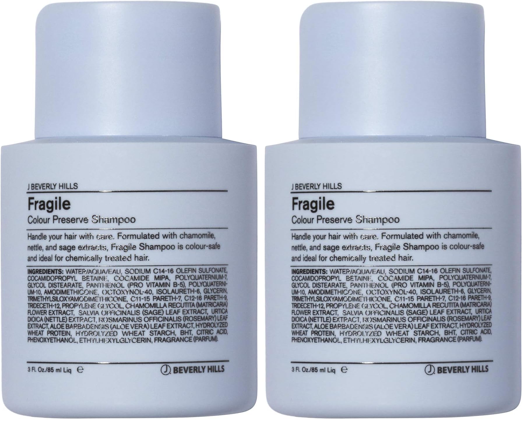 J Beverly Hills Blue Fragile Colour Preserve Shampoo bottle with sage oil for color-safe cleansing.