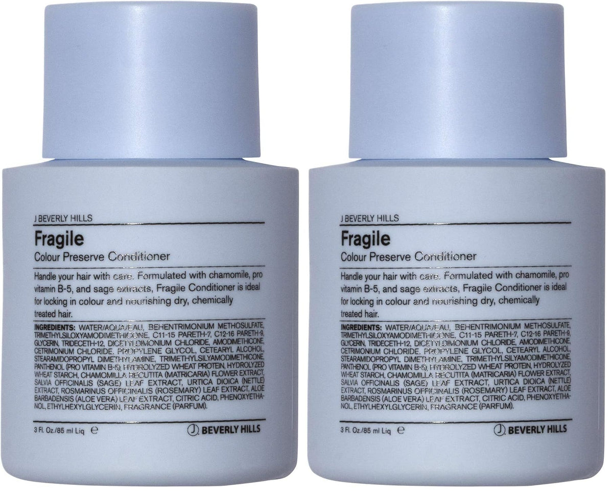 J Beverly Hills Blue Fragile Conditioner bottle demonstrates color protection.