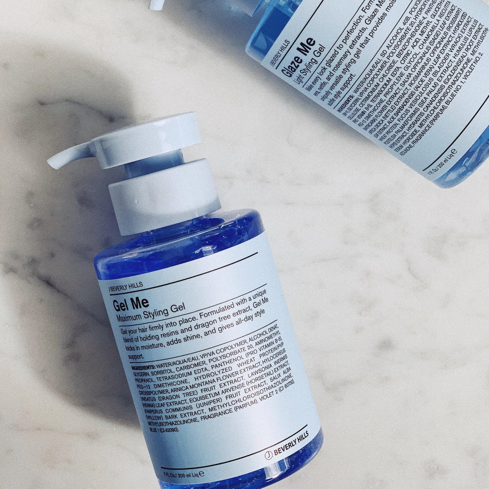 J Beverly Hills Blue Gel Me bottle highlights shine and moisture