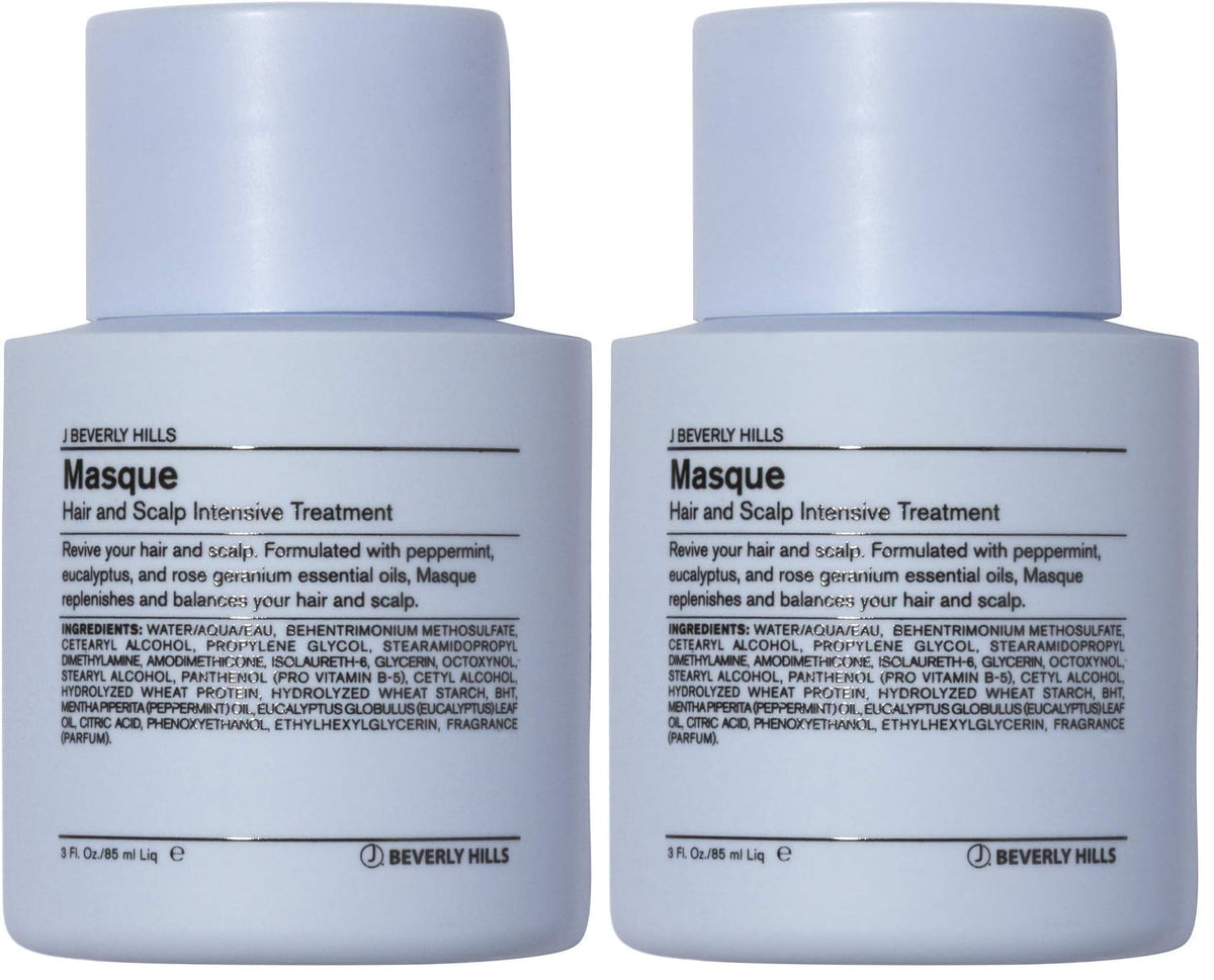 J Beverly Hills Blue Hair Mask bottle for scalp care and conditioning.